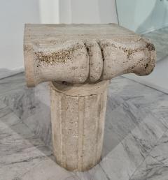 Vintage Italian Carved Travertine Column Pedestal 1950s - 4314450