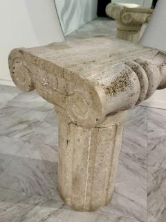 Vintage Italian Carved Travertine Column Pedestal 1950s - 4314452