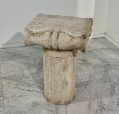 Vintage Italian Carved Travertine Column Pedestal 1950s - 4314453