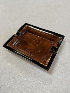 Vintage Italian Ceramic Ashtray with Brown Glaze and Black Border 1970s - 4443815