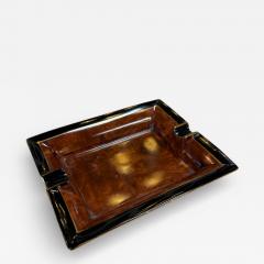 Vintage Italian Ceramic Ashtray with Brown Glaze and Black Border 1970s - 4444088
