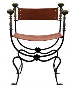 Vintage Italian Curule Savonarola Armchair in Cognac Leather Brass Iron - 3947311