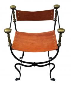 Vintage Italian Curule Savonarola Armchair in Cognac Leather Brass Iron - 3947317