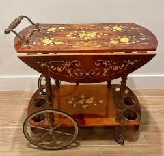 Vintage Italian Floral Inlay Rolling Bar Tea Cart Drop Leaf Sides - 3650740