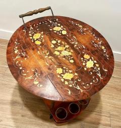 Vintage Italian Floral Inlay Rolling Bar Tea Cart Drop Leaf Sides - 3650741