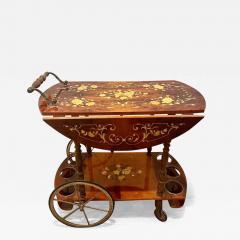 Vintage Italian Floral Inlay Rolling Bar Tea Cart Drop Leaf Sides - 3655135