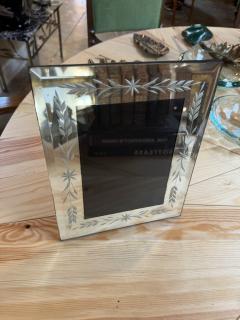 Vintage Italian Hand Etched Glass Picture Frame with Floral Motif 1970s - 4695609