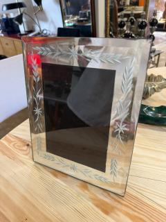 Vintage Italian Hand Etched Glass Picture Frame with Floral Motif 1970s - 4695611