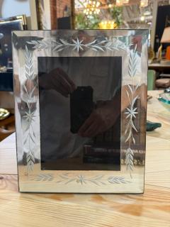 Vintage Italian Hand Etched Glass Picture Frame with Floral Motif 1970s - 4695613
