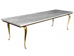 Vintage Italian Hollywood Regency Long Rectangular Marble Brass Coffee Table - 4264942