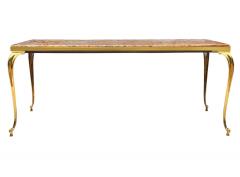 Vintage Italian Hollywood Regency Rectangular Brown Marble Brass Coffee Table - 4333785
