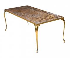 Vintage Italian Hollywood Regency Rectangular Brown Marble Brass Coffee Table - 4333787