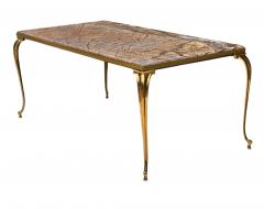 Vintage Italian Hollywood Regency Rectangular Brown Marble Brass Coffee Table - 4333789