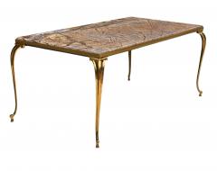 Vintage Italian Hollywood Regency Rectangular Brown Marble Brass Coffee Table - 4333790