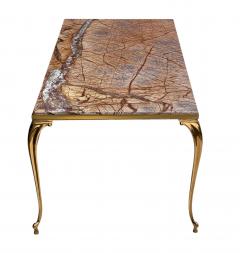 Vintage Italian Hollywood Regency Rectangular Brown Marble Brass Coffee Table - 4333791