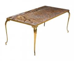 Vintage Italian Hollywood Regency Rectangular Brown Marble Brass Coffee Table - 4333793