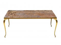 Vintage Italian Hollywood Regency Rectangular Brown Marble Brass Coffee Table - 4333795