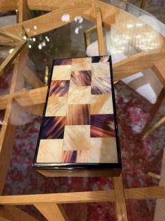 Vintage Italian Inlaid Horn and Wood Box with Hinged Lid - 4442580