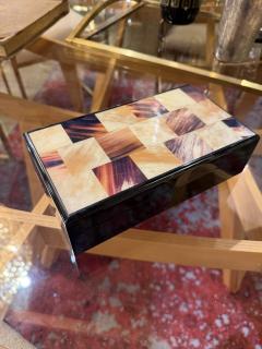 Vintage Italian Inlaid Horn and Wood Box with Hinged Lid - 4442582