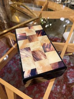 Vintage Italian Inlaid Horn and Wood Box with Hinged Lid - 4442583