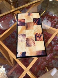 Vintage Italian Inlaid Horn and Wood Box with Hinged Lid - 4442586