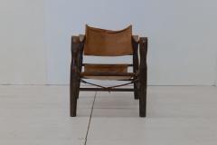 Vintage Italian Leather and Wood Safari Chair 1970s - 3145701