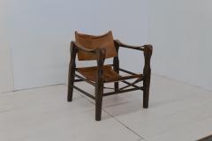 Vintage Italian Leather and Wood Safari Chair 1970s - 3145702