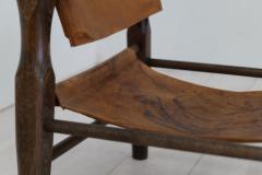 Vintage Italian Leather and Wood Safari Chair 1970s - 3145704