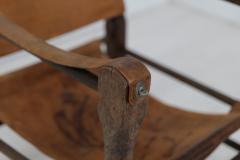Vintage Italian Leather and Wood Safari Chair 1970s - 3145705