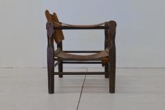 Vintage Italian Leather and Wood Safari Chair 1970s - 3145707