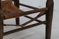 Vintage Italian Leather and Wood Safari Chair 1970s - 3145708