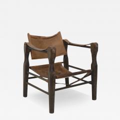 Vintage Italian Leather and Wood Safari Chair 1970s - 3149912