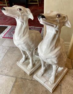 Vintage Italian Majolica Pottery Whippet Dog Sculptures a Pair - 2839141