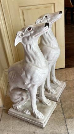 Vintage Italian Majolica Pottery Whippet Dog Sculptures a Pair - 2839148