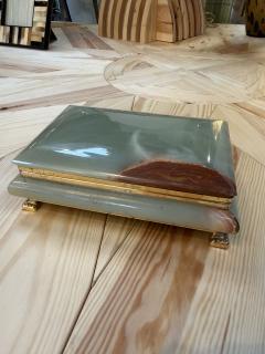 Vintage Italian Marble Jewelry Box with Brass Trim and Footed Base - 4780612