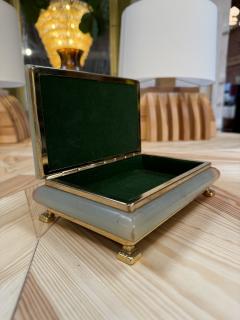 Vintage Italian Marble Jewelry Box with Brass Trim and Footed Base - 4780614