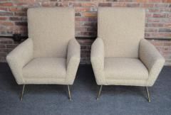 Vintage Italian Modernist Lounge Chairs in Brass and Tawny Boucl  - 3813250