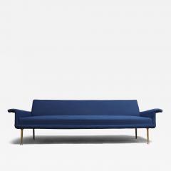 Vintage Italian Modernist Sculptural Sofa in Blue Tweed with Brass Tapered Legs - 4186030