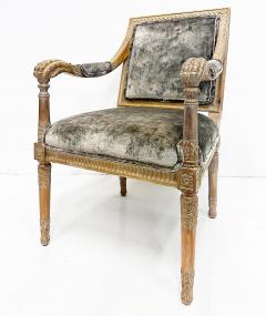 Vintage Italian Neoclassical Carved Wood Armchairs Newly Upholstered Pair - 4621320