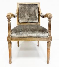 Vintage Italian Neoclassical Carved Wood Armchairs Newly Upholstered Pair - 4621321