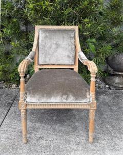 Vintage Italian Neoclassical Carved Wood Armchairs Newly Upholstered Pair - 4621324