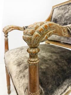 Vintage Italian Neoclassical Carved Wood Armchairs Newly Upholstered Pair - 4621340
