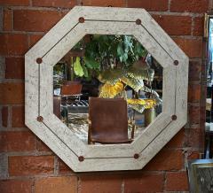 Vintage Italian Octagonal Travertine Wall Mirror 1980s - 3038496