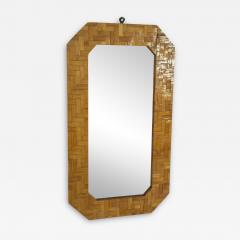Vintage Italian Octagonal Wood Frame Wall Mirror 1980s - 3615175