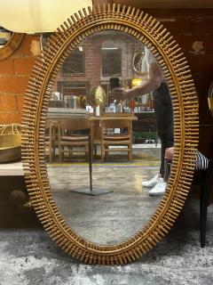 Vintage Italian Oval Bamboo Wall Mirror 1980s - 3055820