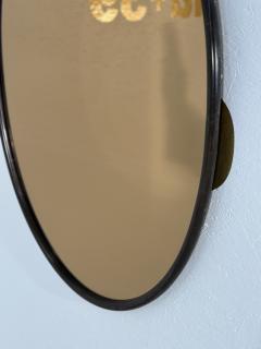 Vintage Italian Oval Wood Wall Mirror With Smoked Glass 1980s - 3613903