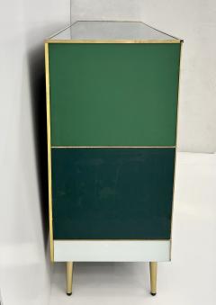 Vintage Italian Post Modern 2 Door Green White Brass Murano Glass Sideboard - 3709677