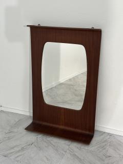 Vintage Italian Rosewood Veneer Plywood Mirror with Lower Shelf 1960 - 3636563