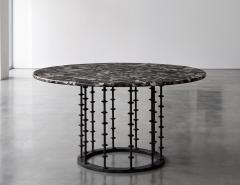 Vintage Italian Round Agate Stone Dining Table with Hammered Iron Metal Base - 4792008