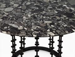 Vintage Italian Round Agate Stone Dining Table with Hammered Iron Metal Base - 4792011